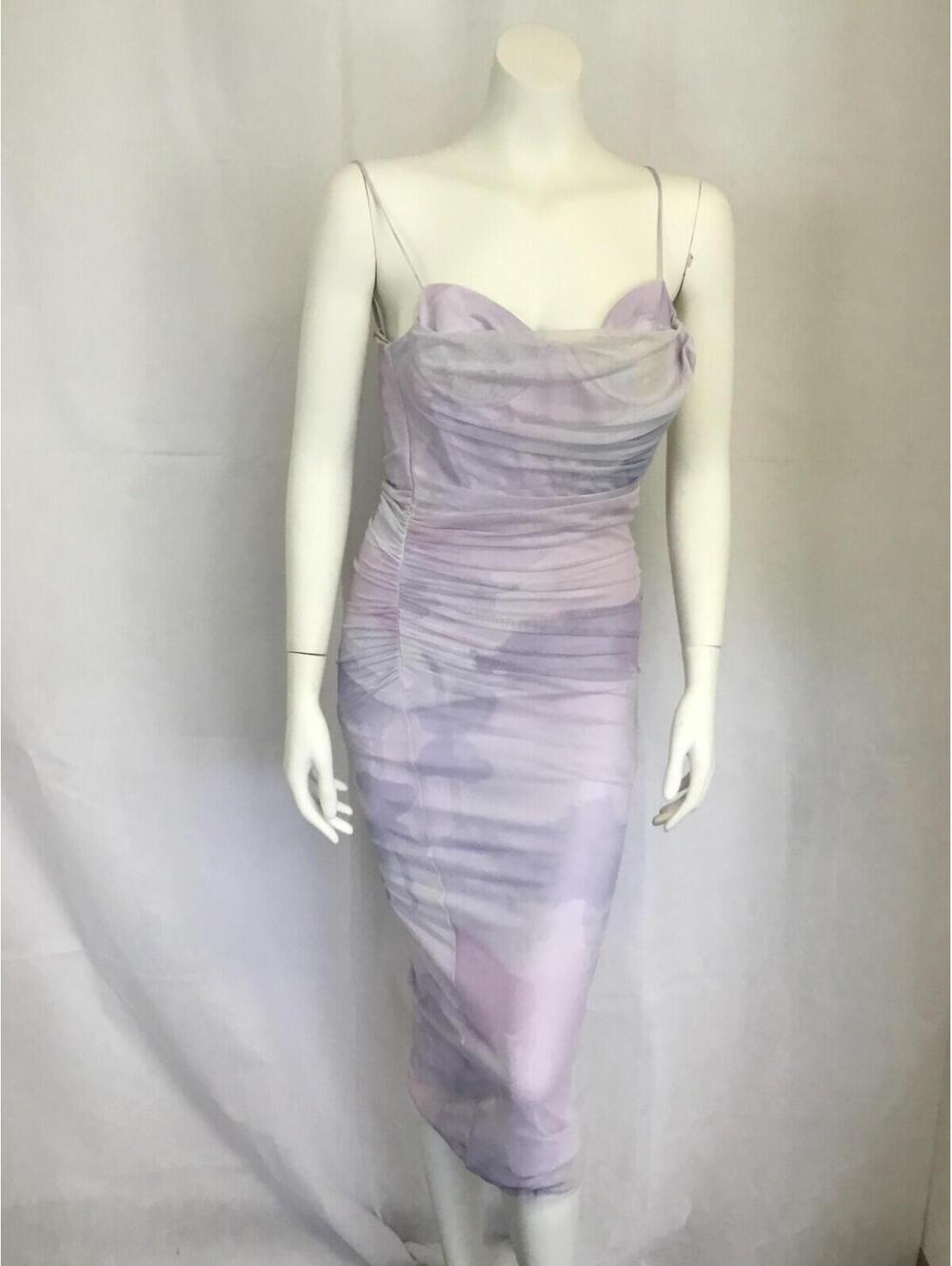 [378] Zara Dress Womens S Purple Ruched Cowl Neck Mesh Slip Midi Party